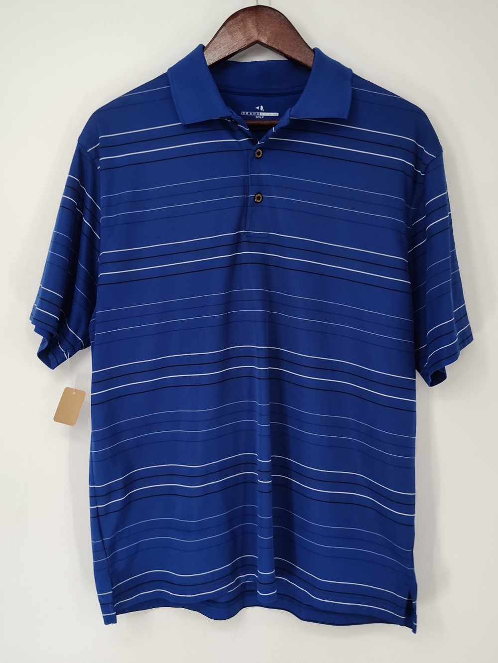 Grand Slam Blue Striped Short Sleeve Polo Shirt Mens Large
